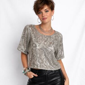 Skies are Blue Silver Sequin Blouse S Disco Glitter Y2K Party Top Sparkly